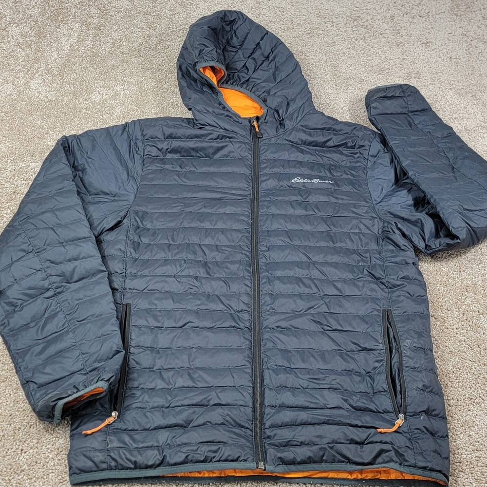 Eddie Bauer Mens EB700 Down Hooded Puffer Jacket Gray Orange Size Small EB 700 - Picture 2 of 7